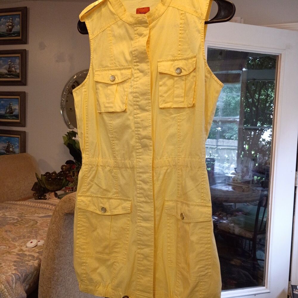 Vintage Workers For Freedom Womens 6 Sm Yellow Safari Longline Multi Pocket Vest